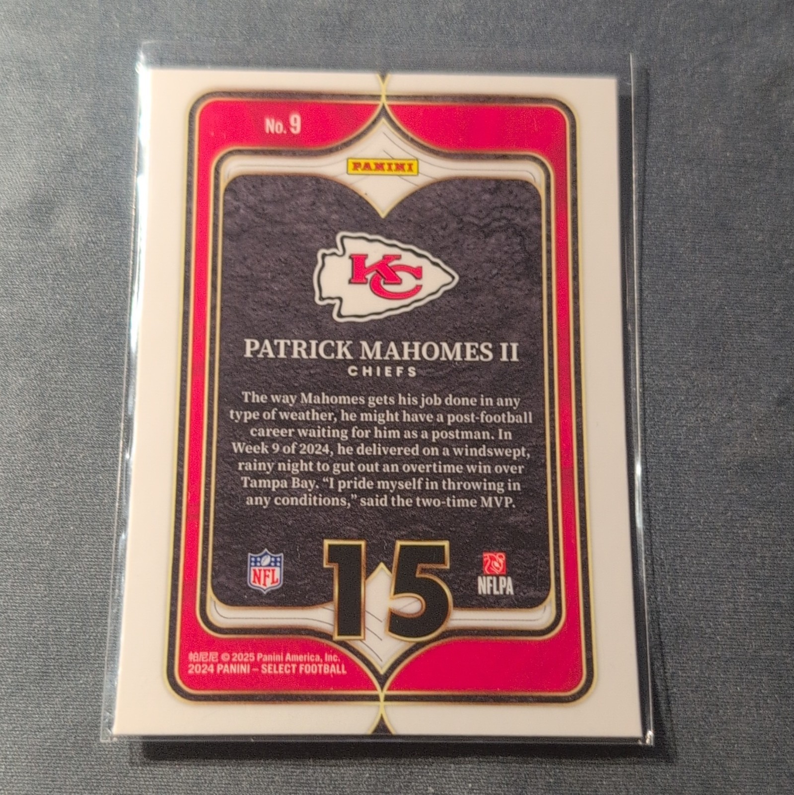 Panini 2024 Select Numbers Insert Patrick Mahomes II #9 Kansas City Chiefs