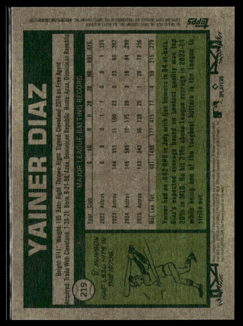 2026 Topps Heritage 219 Yainer Diaz Houston Astros Short Print SP