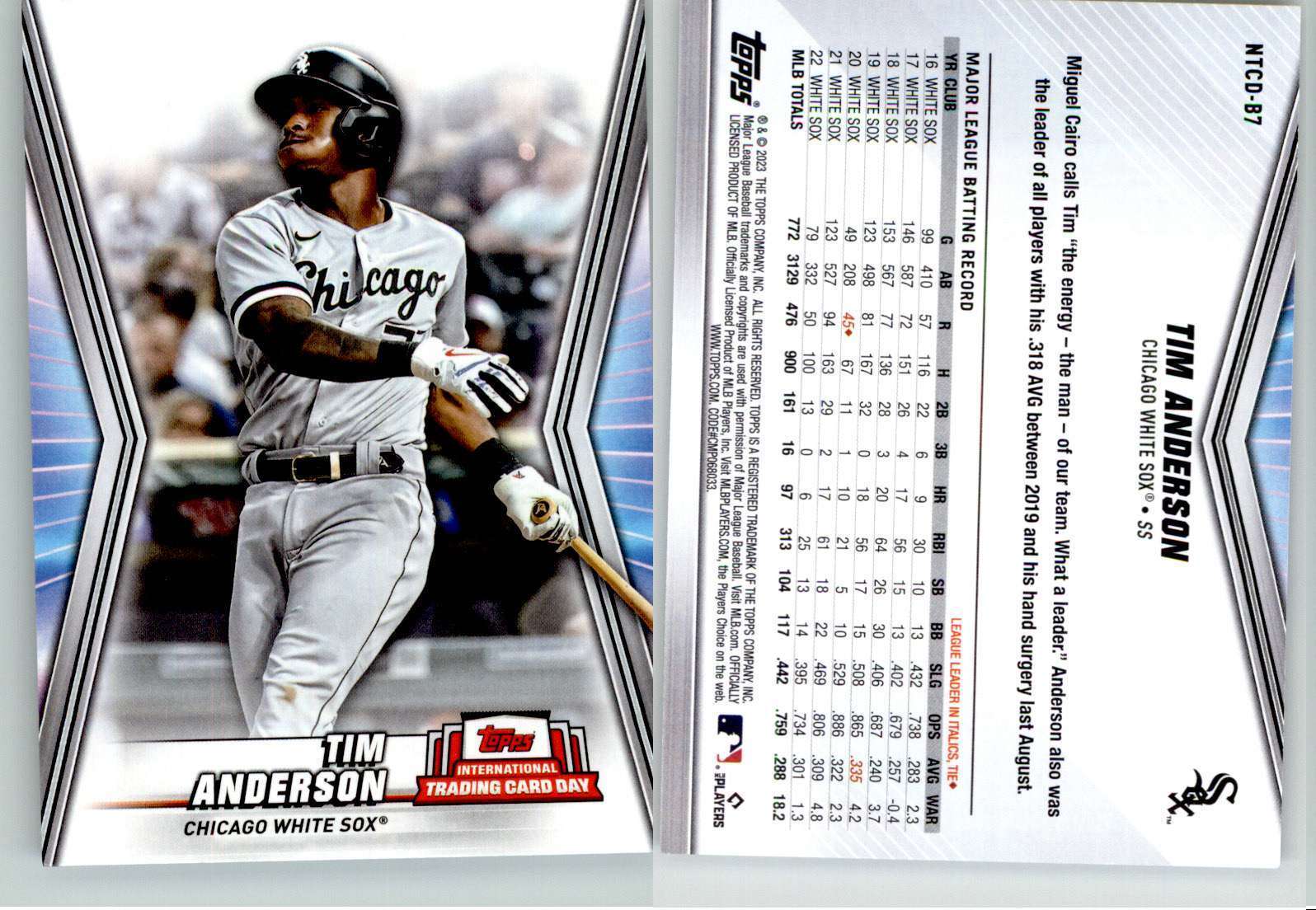 Tim Anderson 2023 Topps International Trading Card Day NTCD-B7White Sox