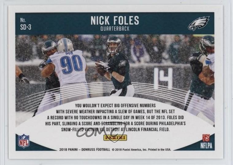 2018 Panini Donruss Snow Days Holo 60/100 Nick Foles #SD-3 3tb