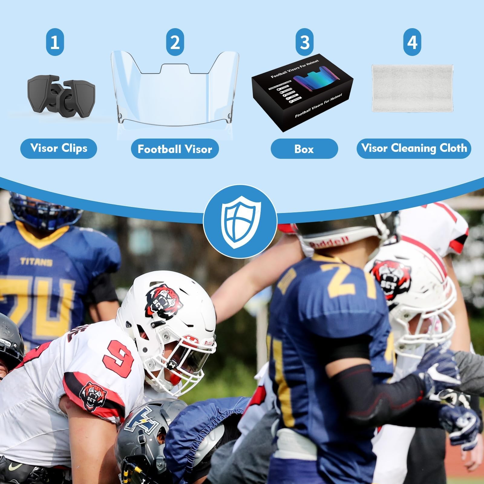 Football Helmet Visor Shield Clear Polycarbonate Youth Adult Face Guard
