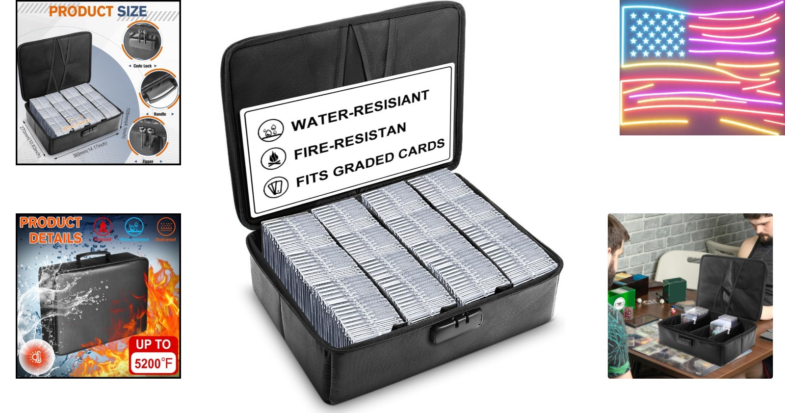 102+ 4 Row Graded Card Storage Box with Combination Lock, Waterproof and 5200…