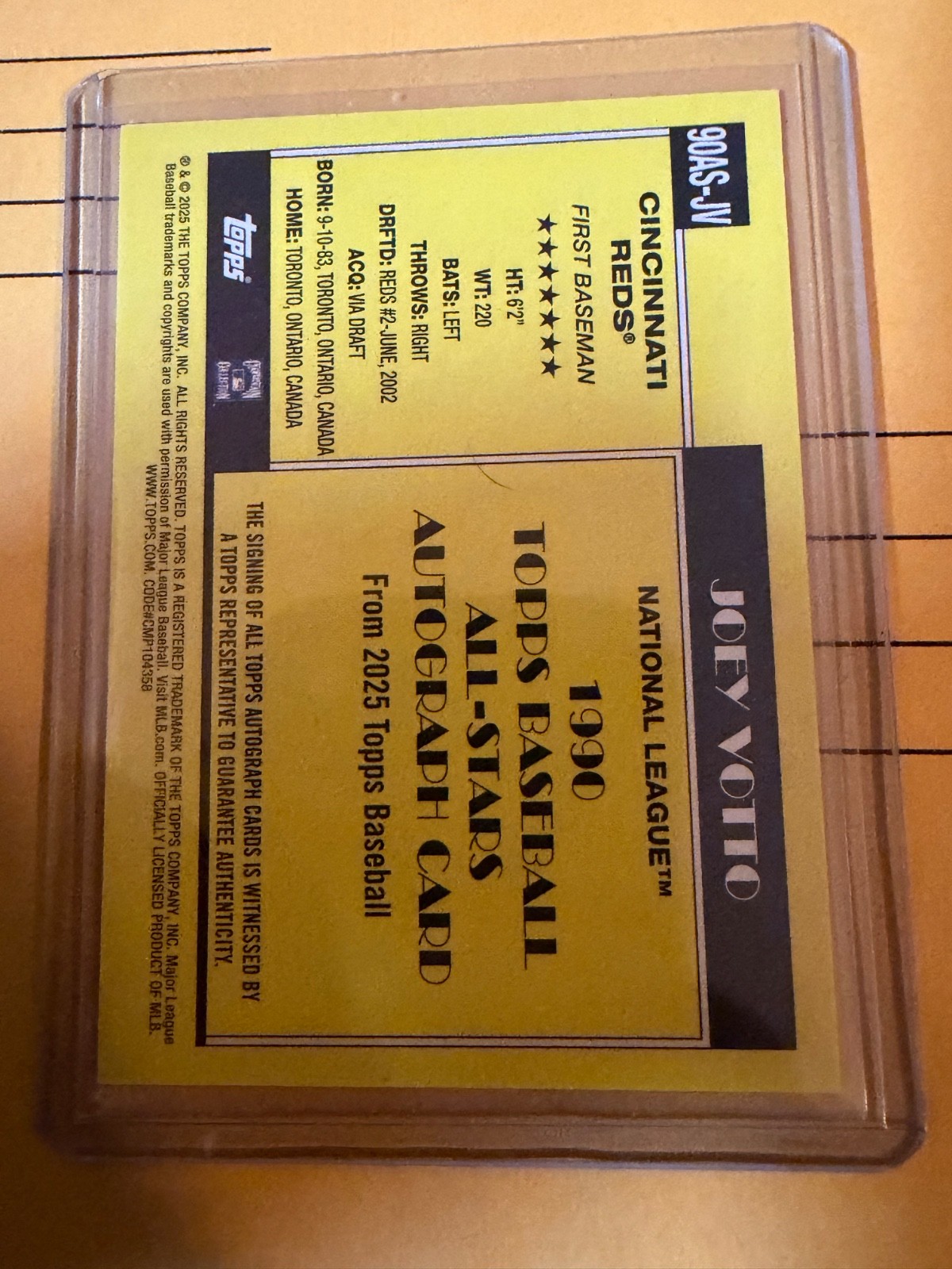2026 JOEY VOTTO Topps Anniversary All Star ON CARD /25 Autograph