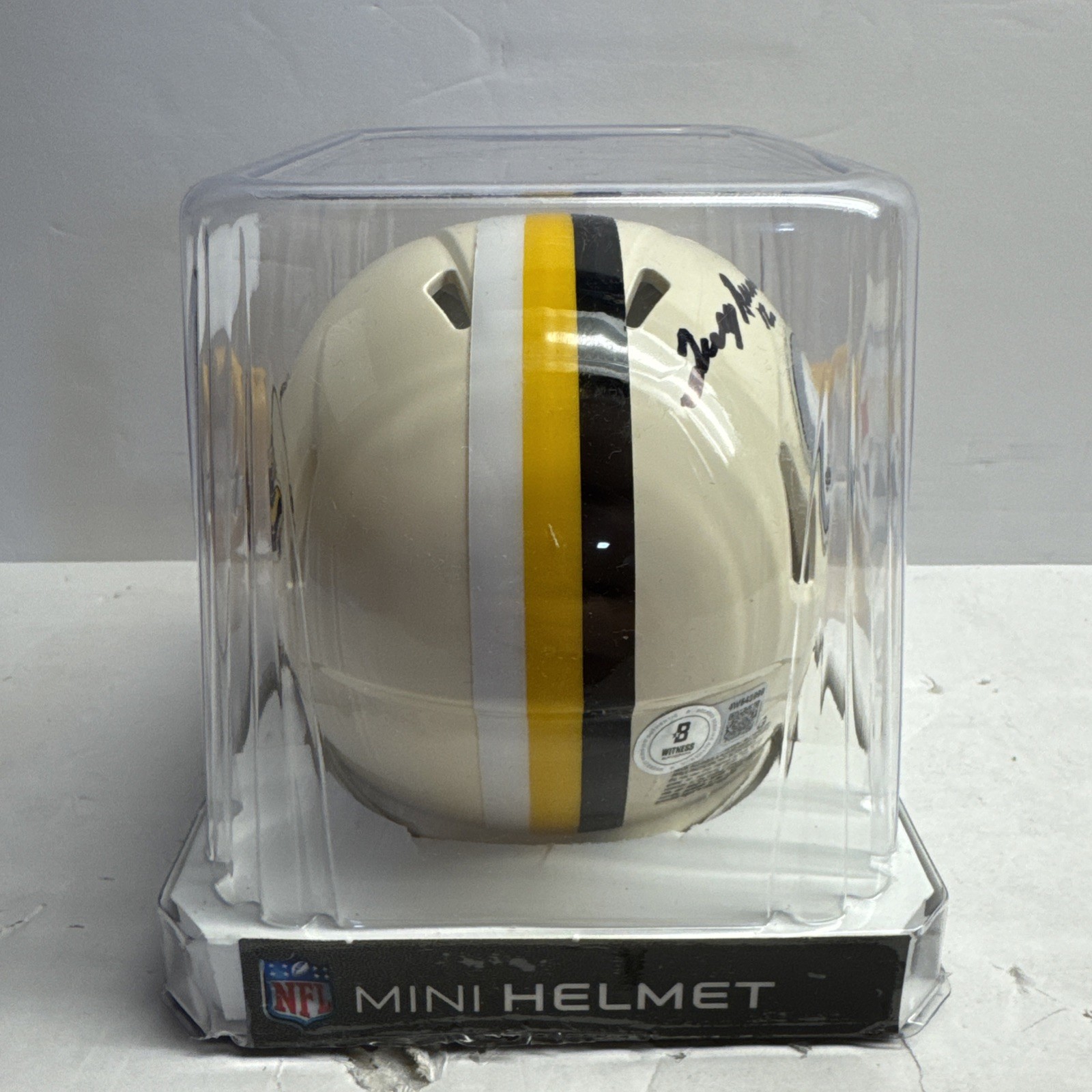 Terry Bradshaw Signed Pittsburgh Steelers Retro Mini Helmet w/12 & Beckett Coa