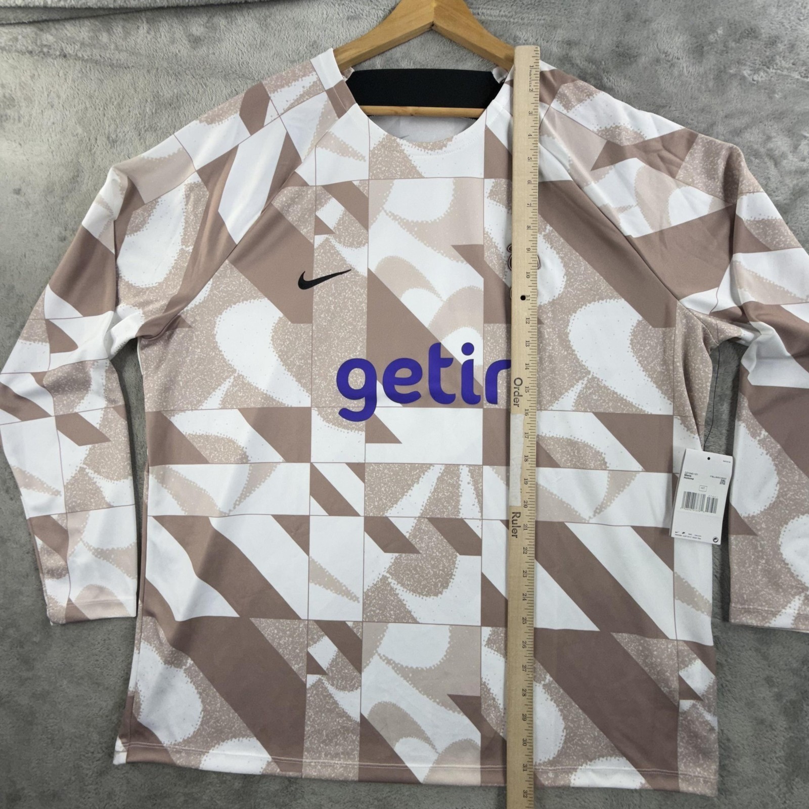 Tottenham Hotspur Jersey Mens 3XL Beige Soccer Nike Dri Fit Getir Long Sleeve