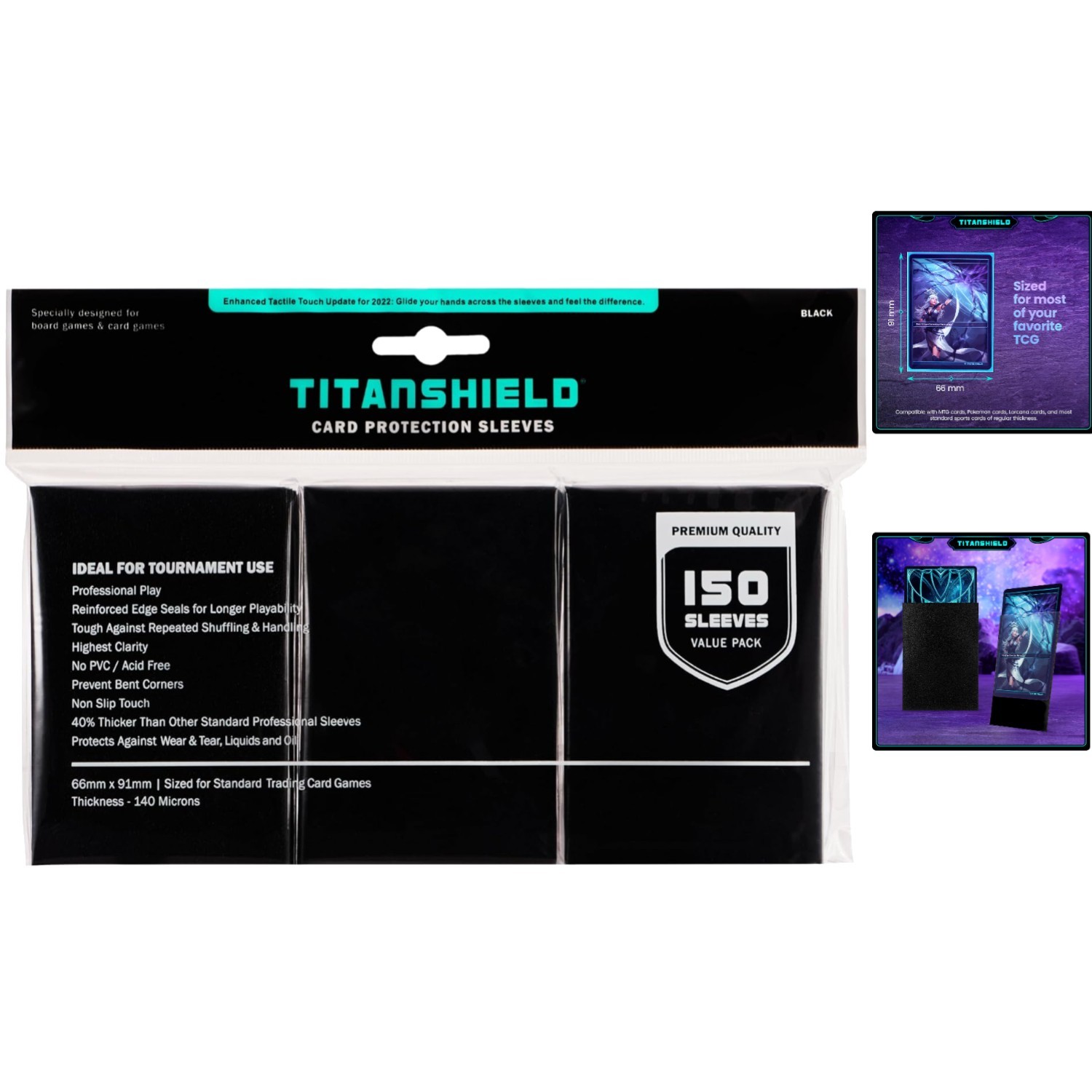Dual-Textured Black Card Sleeves – 150 Pack for TCG Protection, Standard 66x91mm
