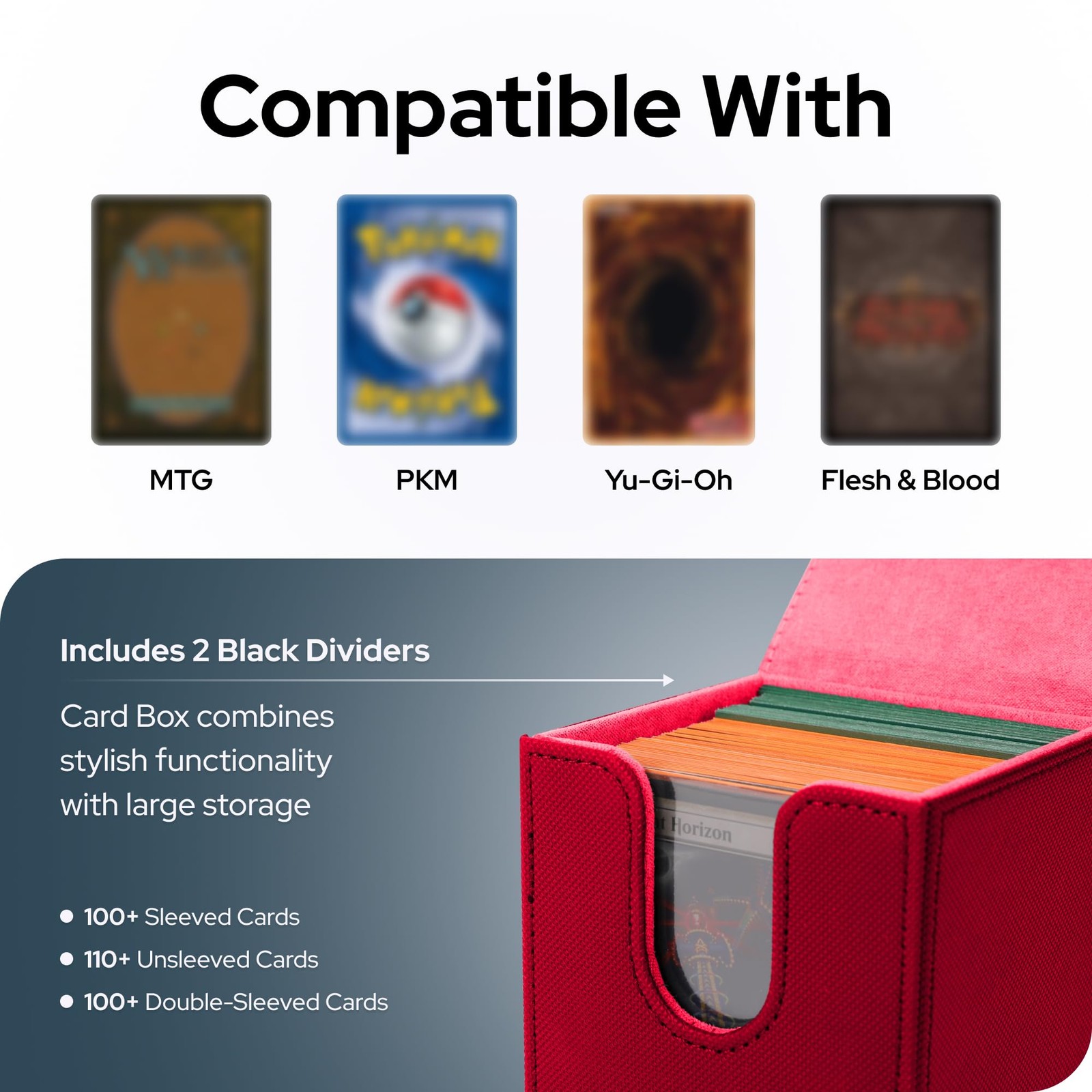 Commander Deck Box with 2 Dividers – Fits 100+ Single Sleeved Cards, Strong