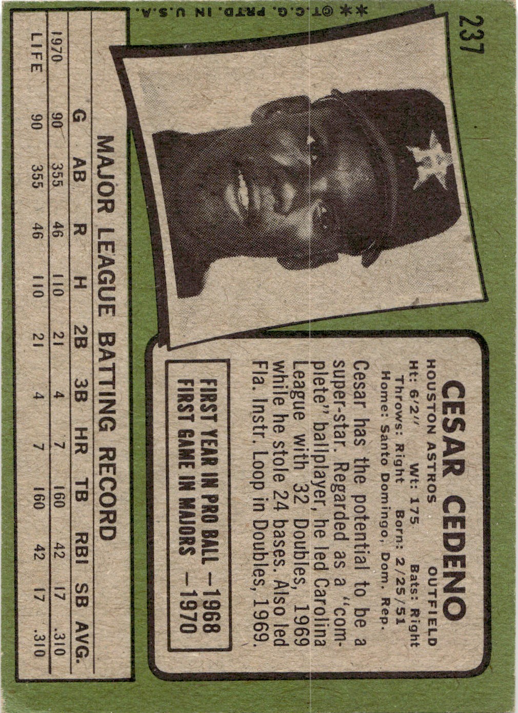 1971 Topps #237 Cesar Cedeno ASTROS ROOKIE