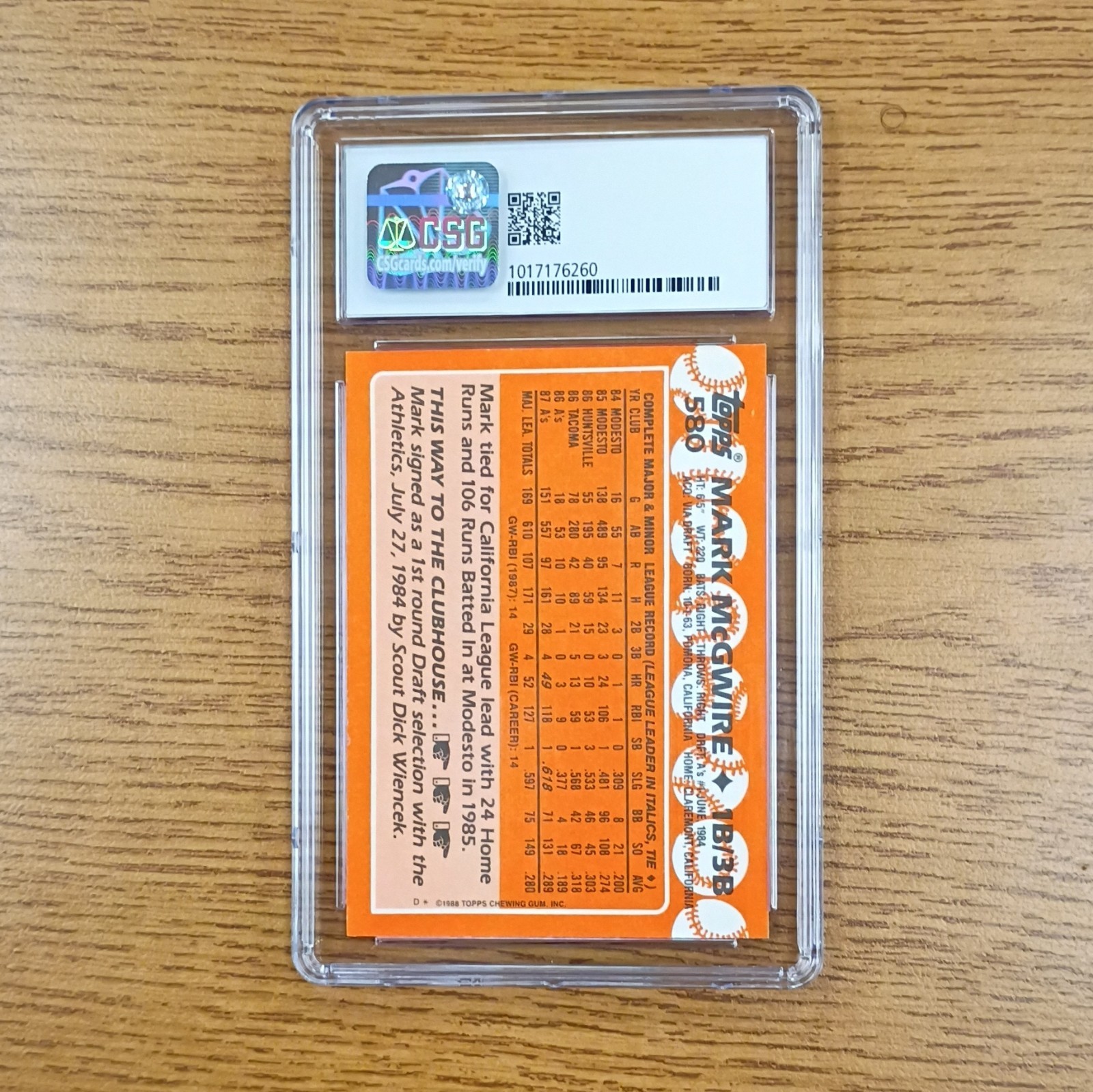 Topps 1988 Topps Tiffany Mark McGwire #580 Athletics CSG 9 Graded