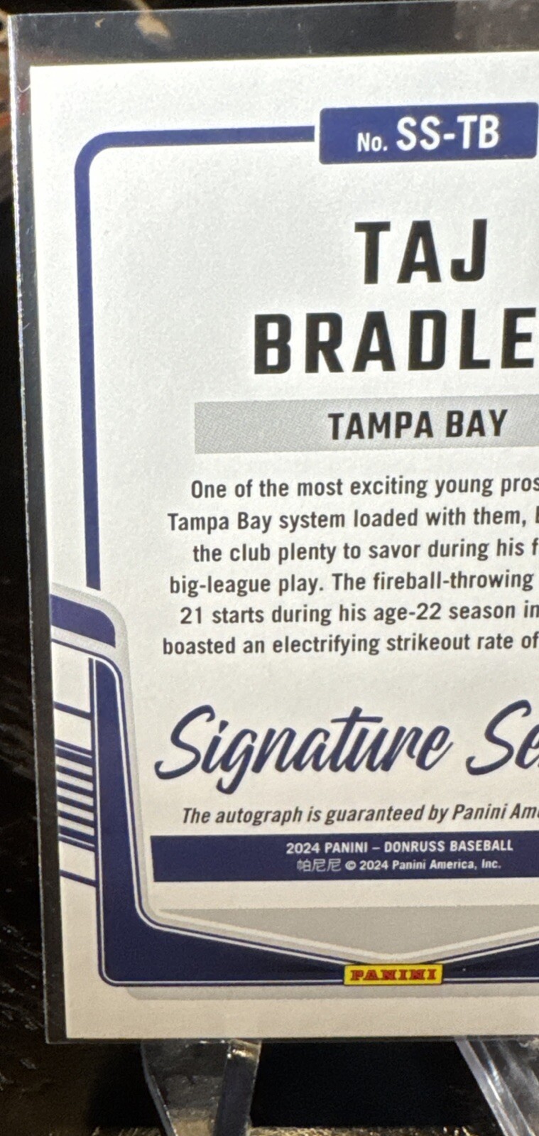 2024 Donruss Signature Series Autograph Taj Bradley #SS-TB Gold /10 TB Rays
