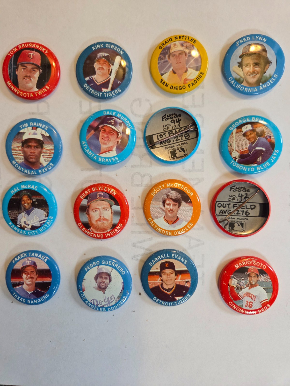 16 baseball pins 1985 Fun food button pins featuring many different players