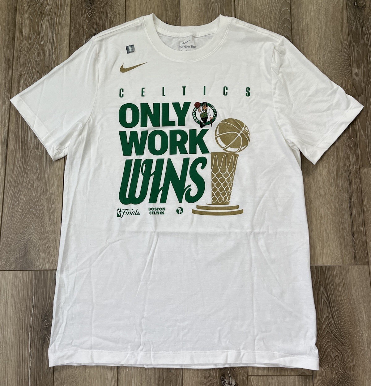 Boston Celtics NBA Finals Nike “Only Work Wins” White T-Shirt Men’s Sz M