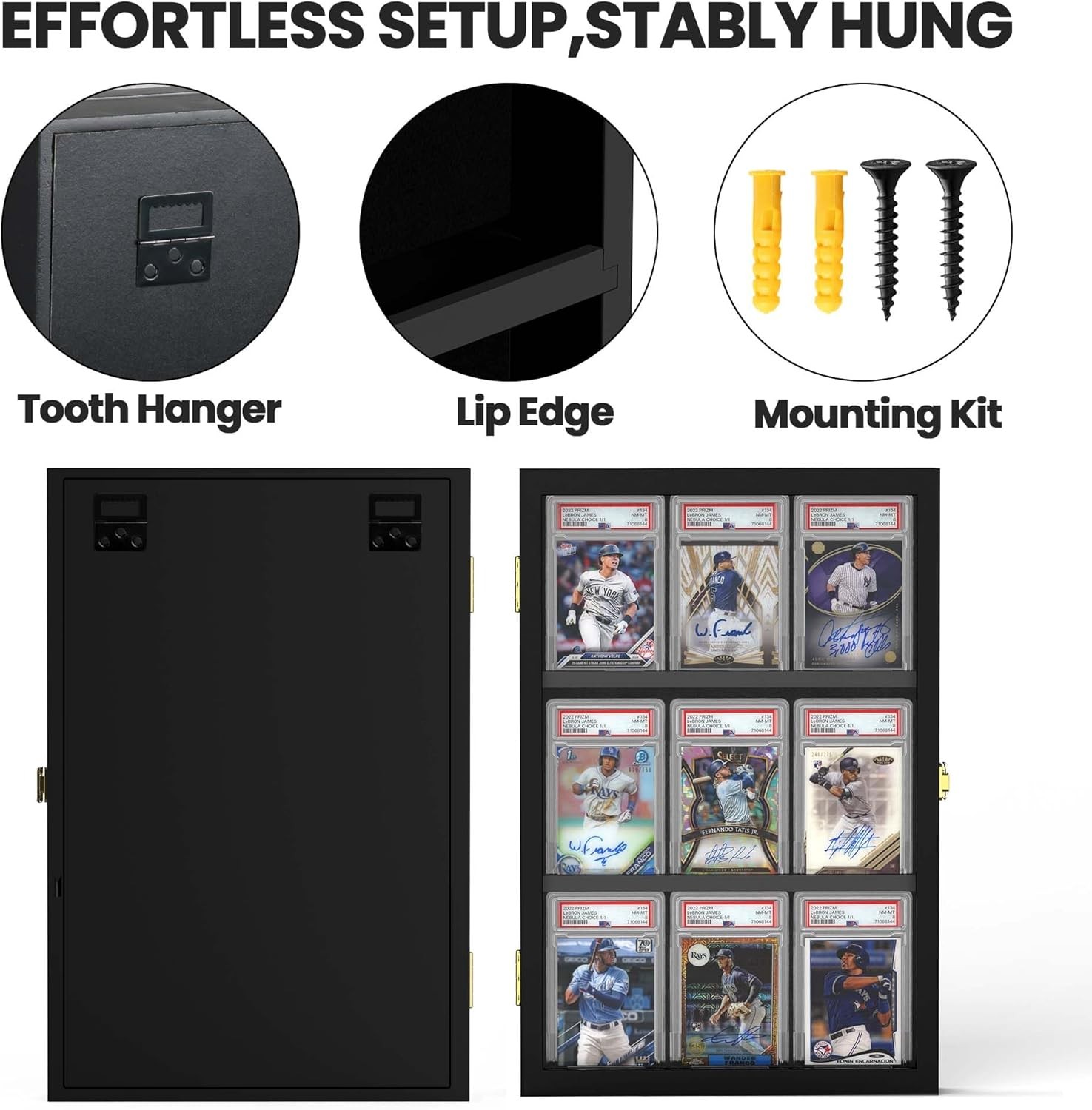 Graded Trading Card Display Case – Hexagon Wood & Acrylic Frame with Sliding Fro