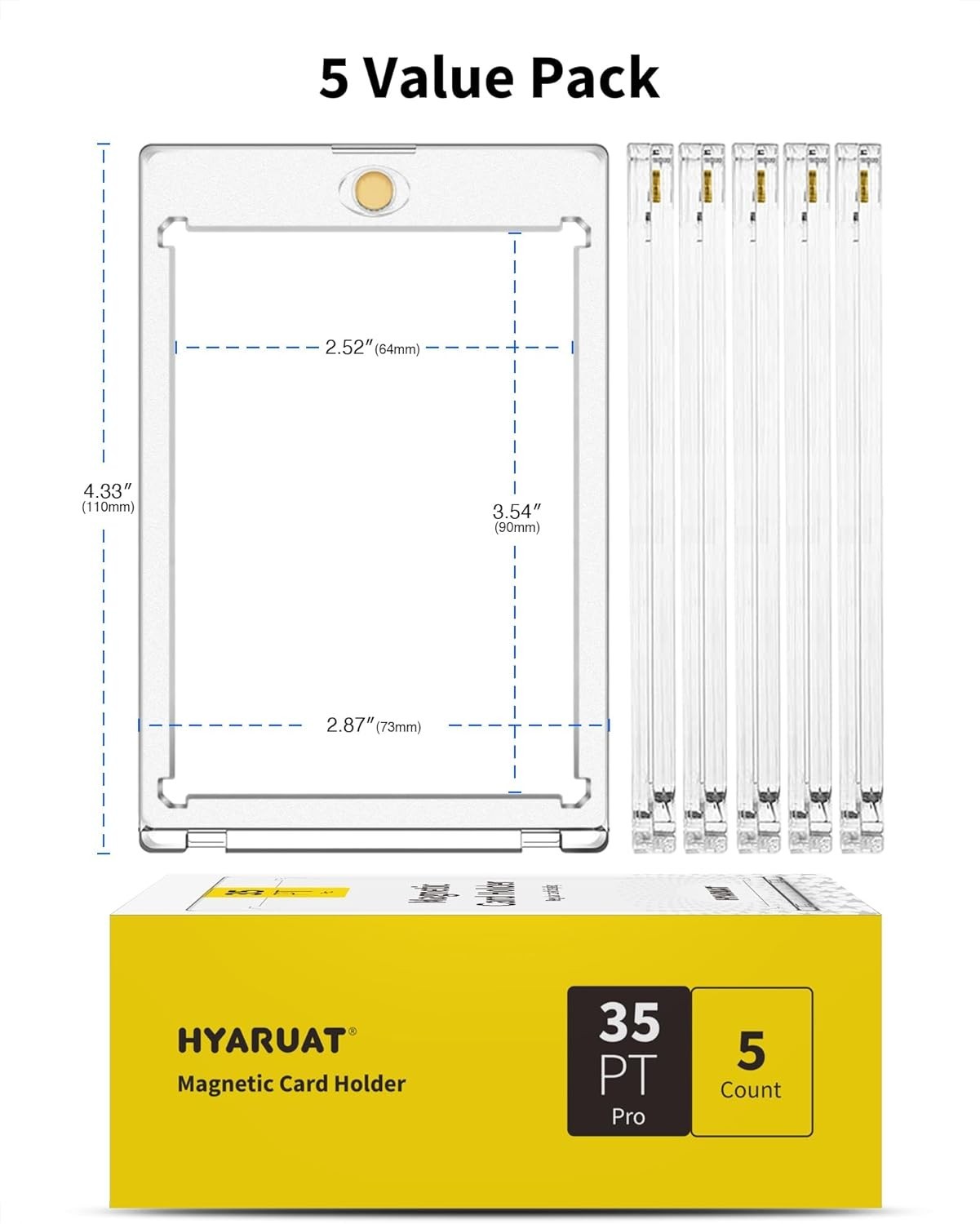 35pt Magnetic Card Holders for Trading Cards – 5 Pack White Clear One Touch H…