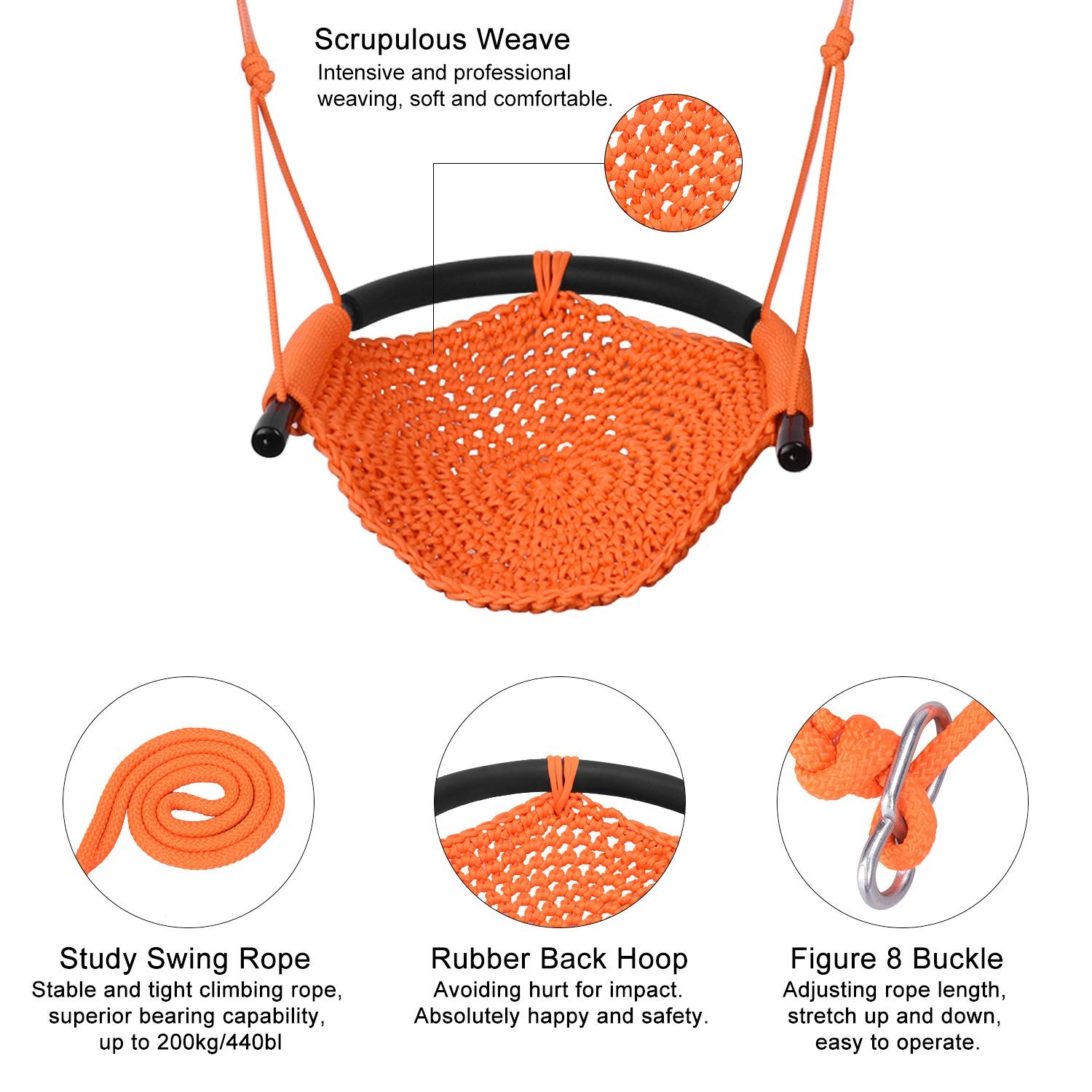 Jksmart Swing Seat For Kids Heavy Duty Rope Play Secure Children Swing