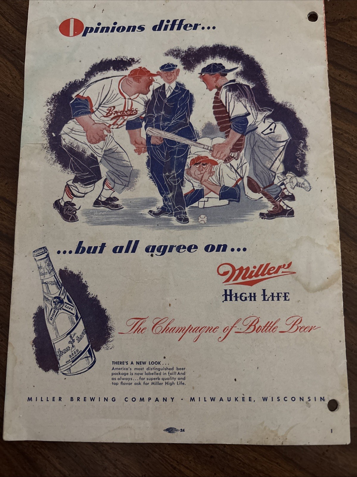 1948 Milwaukee Brewers Official Score Card Magazine Advertising Miller Clark’s