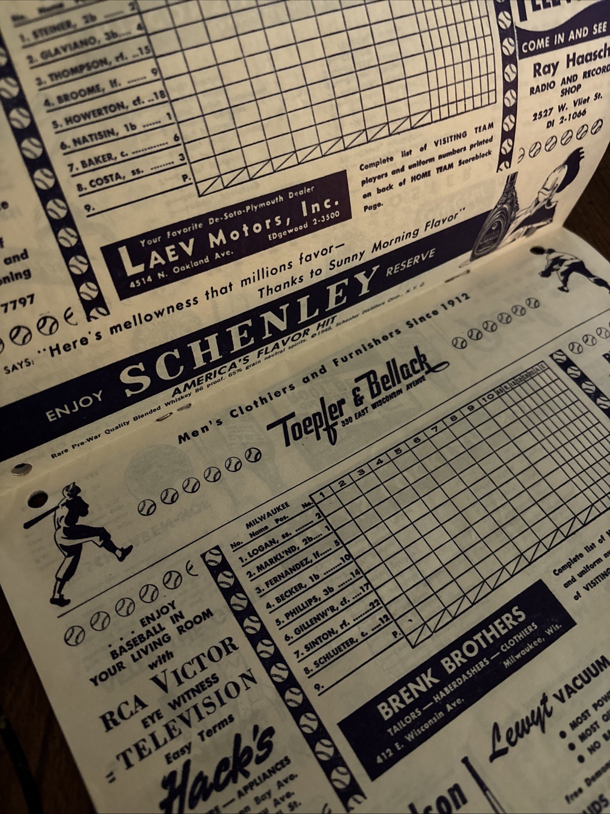 1948 Milwaukee Brewers Official Score Card Magazine Advertising Miller Clark’s