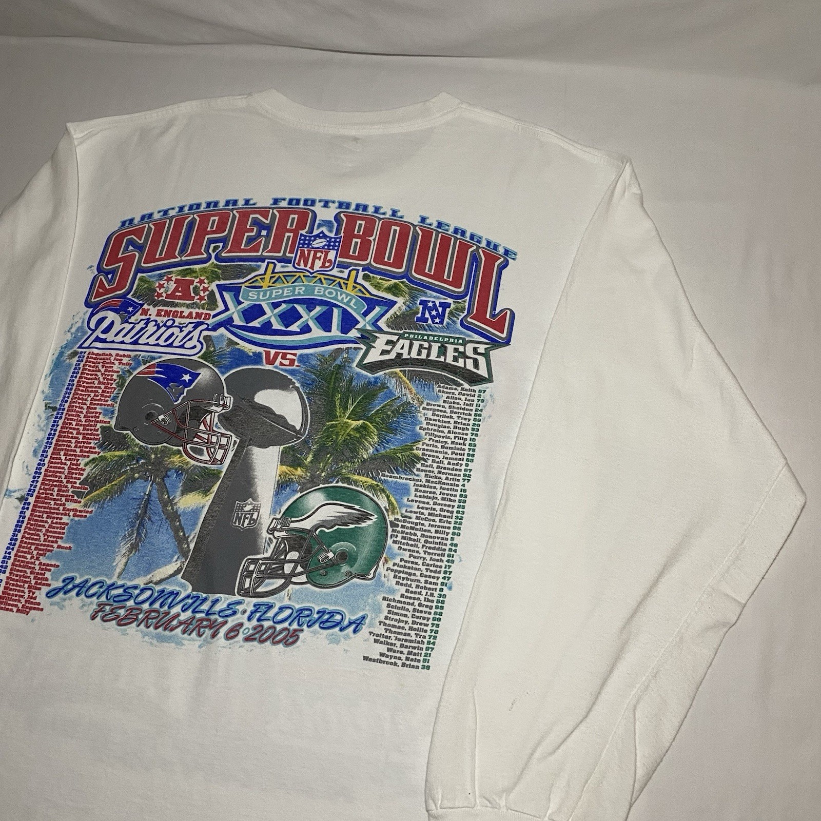 Vtg NFL Super Bowl XXXIX 39 T Shirt LG New England Patriots Philadelphia Eagles