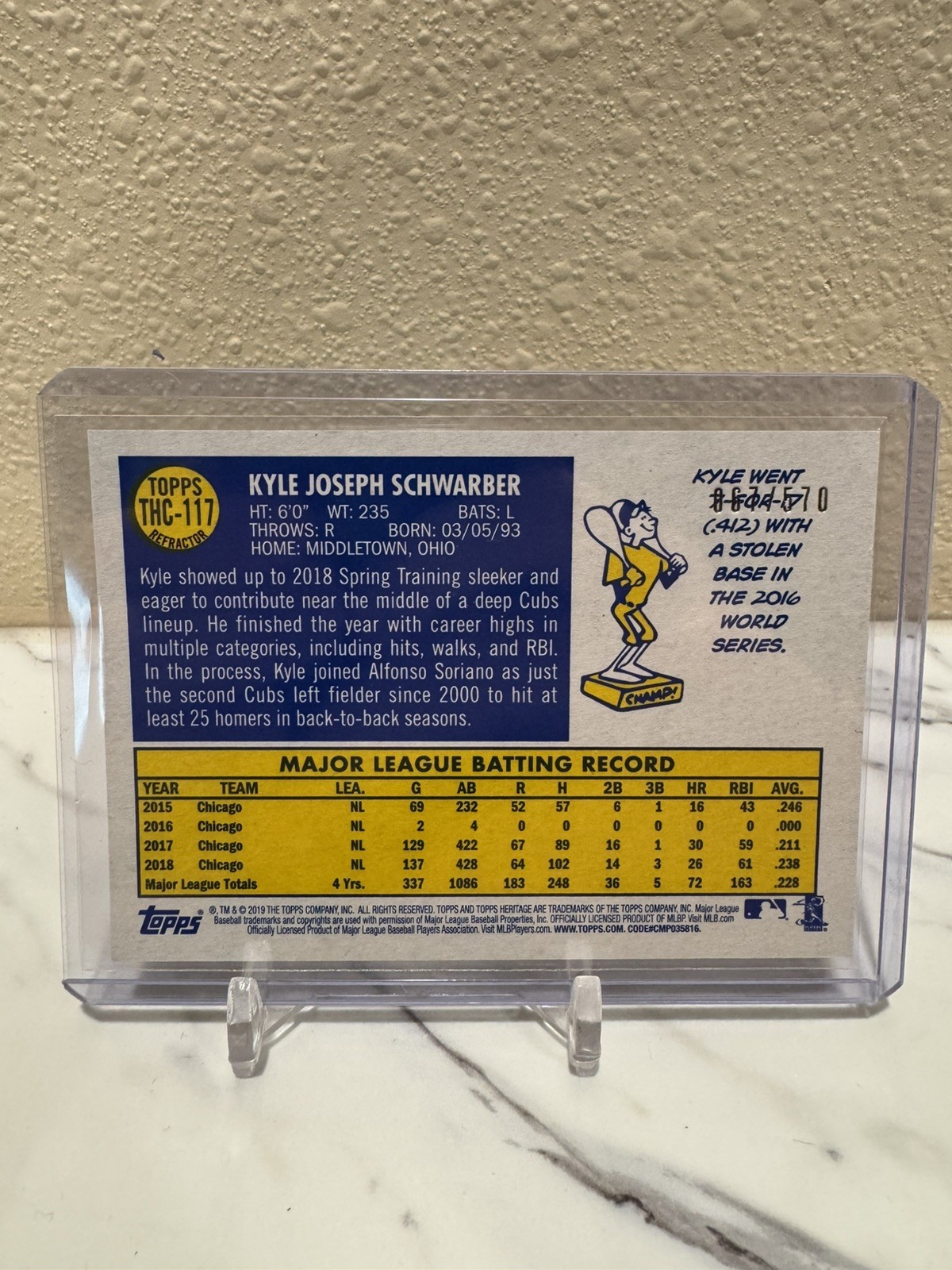 2019 Topps Heritage – Kyle Schwarber #THC-117 Chrome Refractor /570