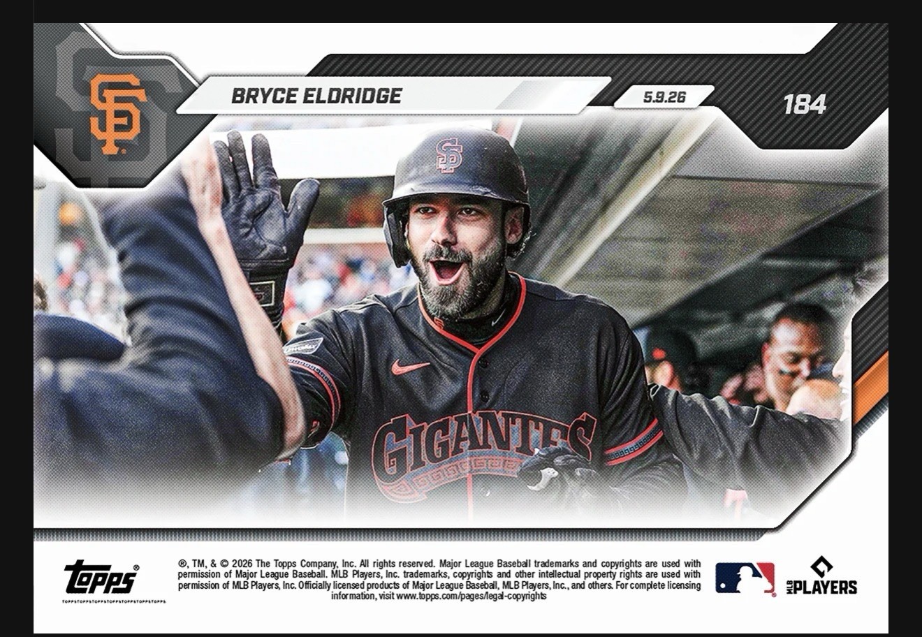 Bryce Eldridge RC Giants 1st HR 2026 MLB Topps NOW Card 184 Presale