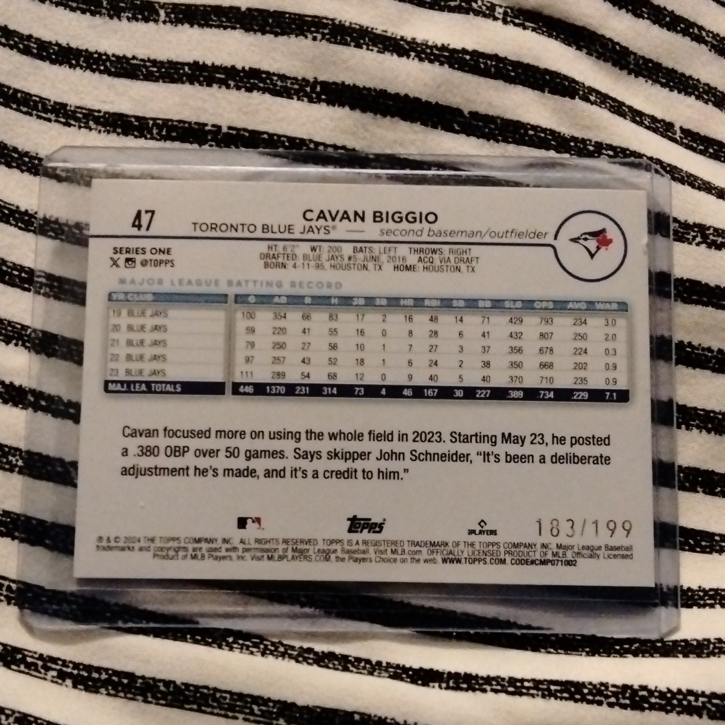 Topps 2024 Series 1 Red Crackle Foil /199 Cavan Biggio #47 Blue Jays