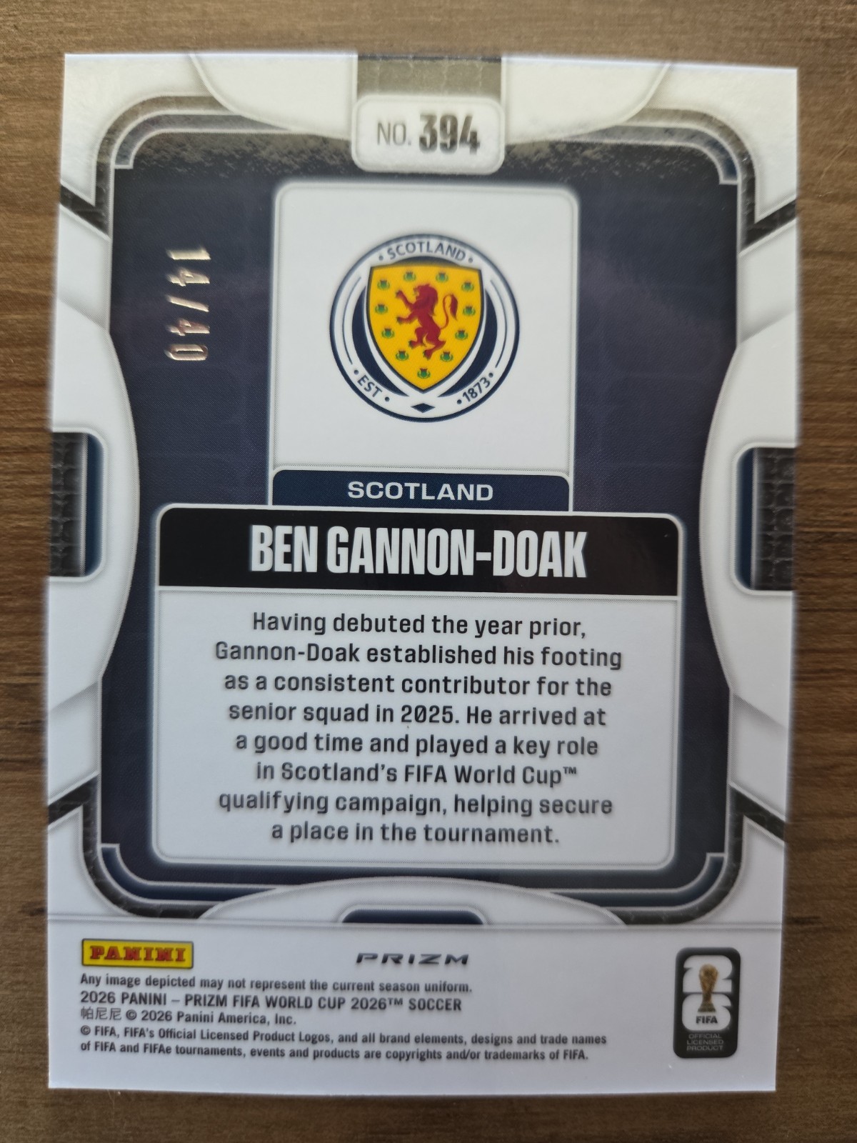 Ben Gannon-Doak 2026 Panini Prizm FIFA World Cup Blue /40 Scotland #394