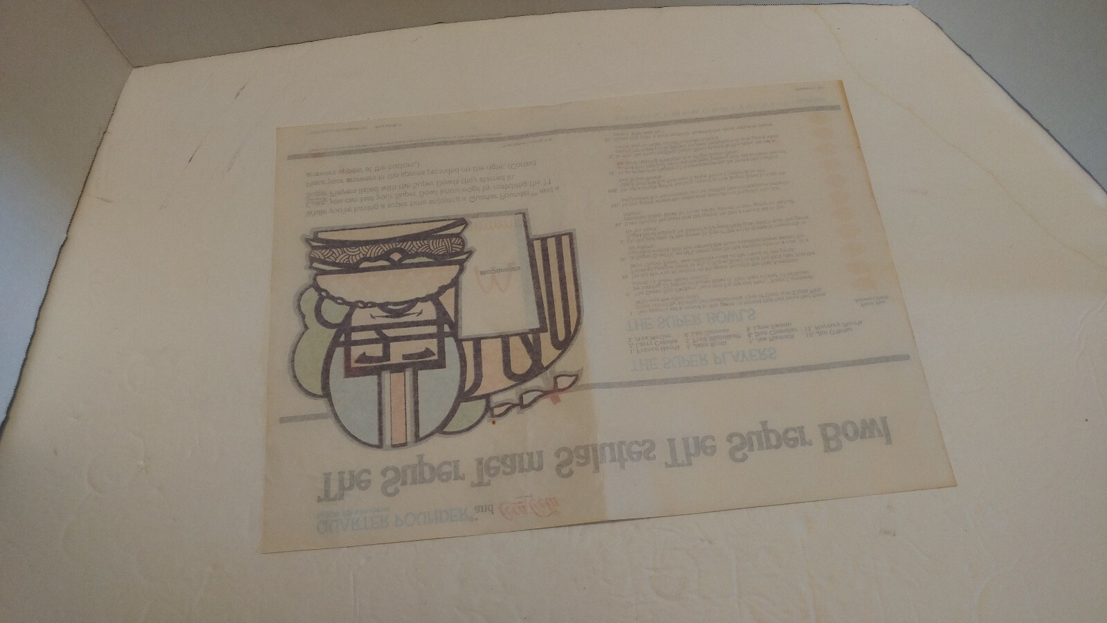McDonalds NFL Superbowl Paper Placemat 10x14in vintage tray liner 1977