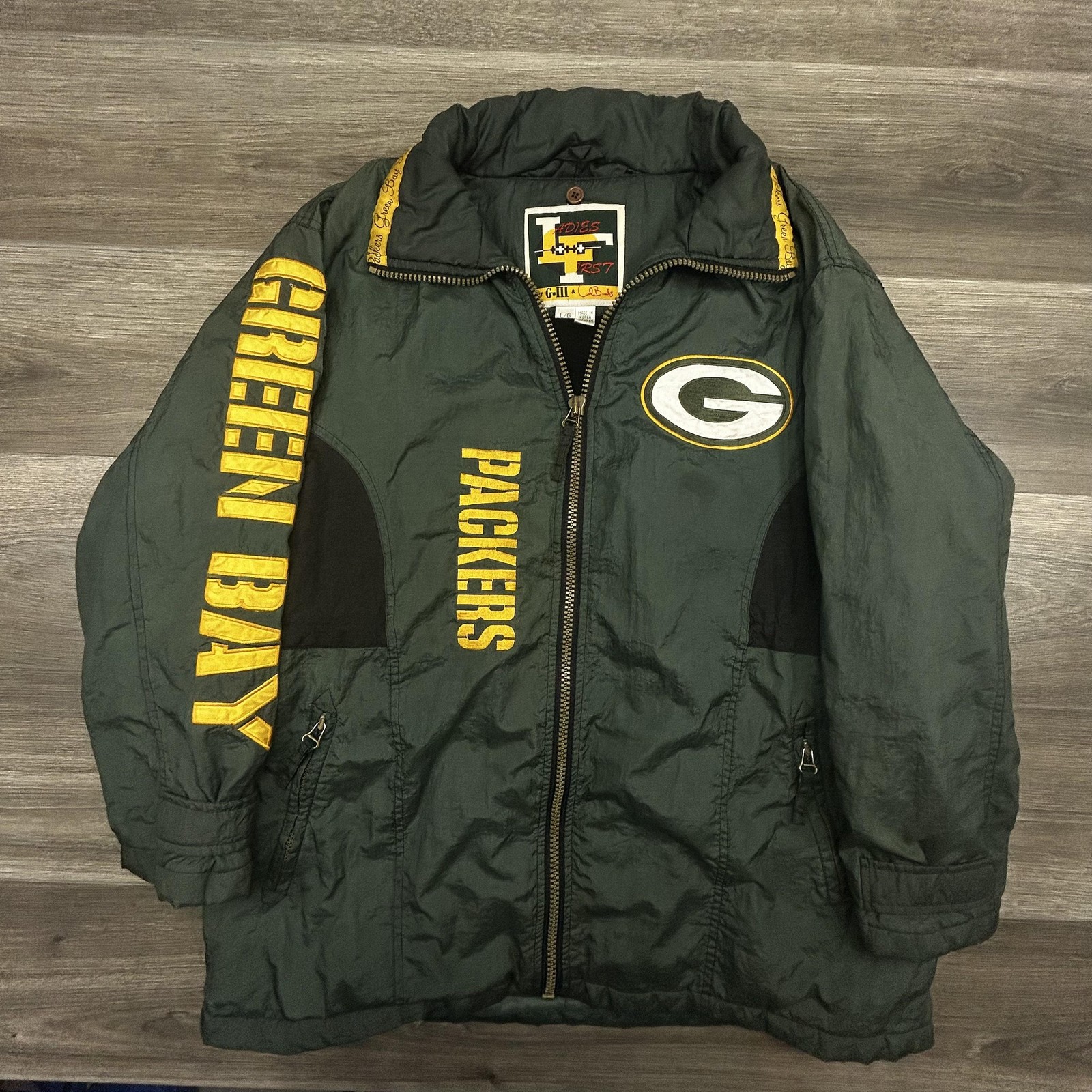Vintage Green Bay Packers Jacket Womens Large Green NFL Football G-III Coat 90s