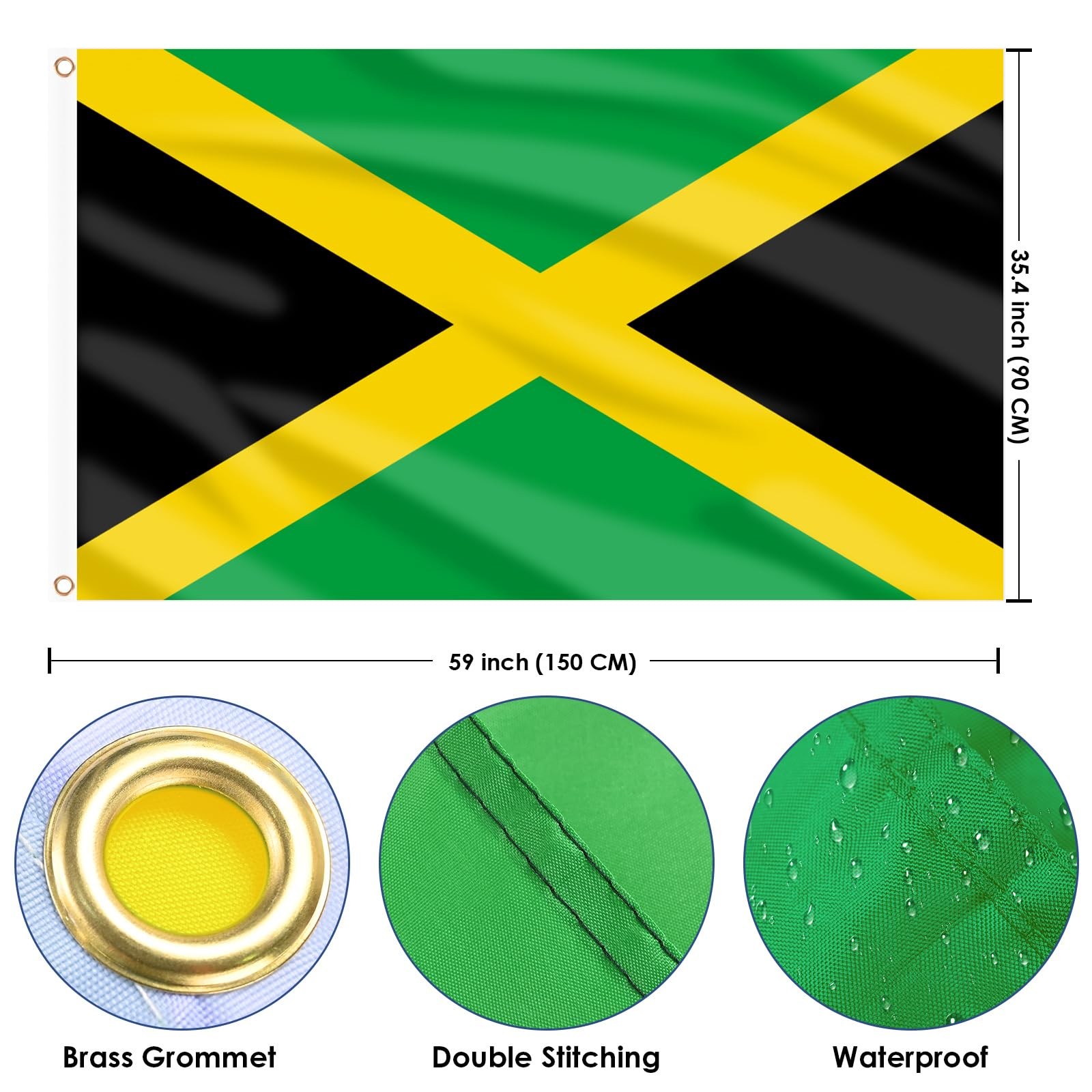 AhfuLife Jamaica Flag Jamaican 3×5 Ft, Large 1 Pcs,