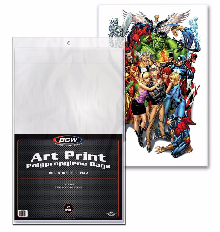 BCW (Brand New) 100ct – 12 X 18 Art Print Bags – 2 Mil – For Prints/Posters