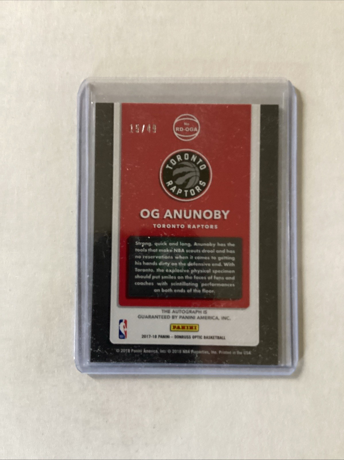 2017-18 Donruss Optic Rookie Dominators Signatures OG Anunoby 15/49 RC AUTO
