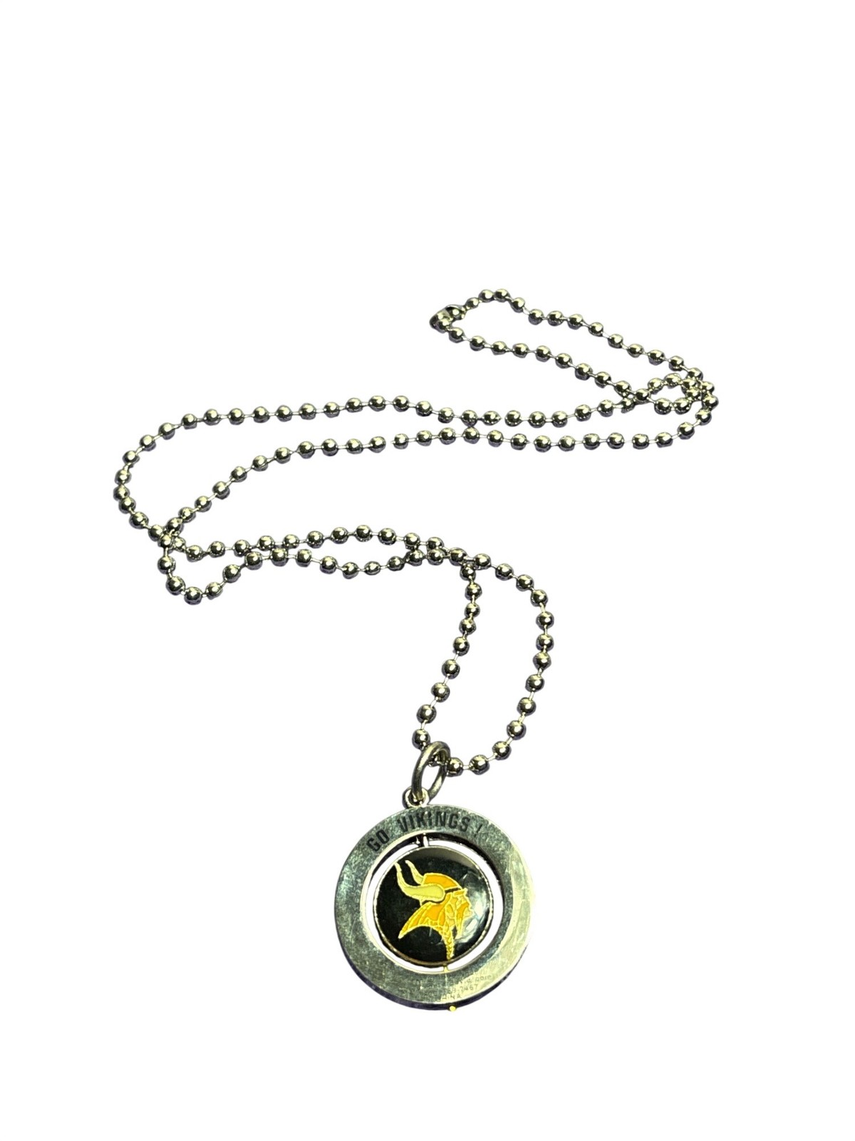 Vintage 1999 Minnesota Vikings #1 Fan Spinner Pendant Necklace 23 inches Long