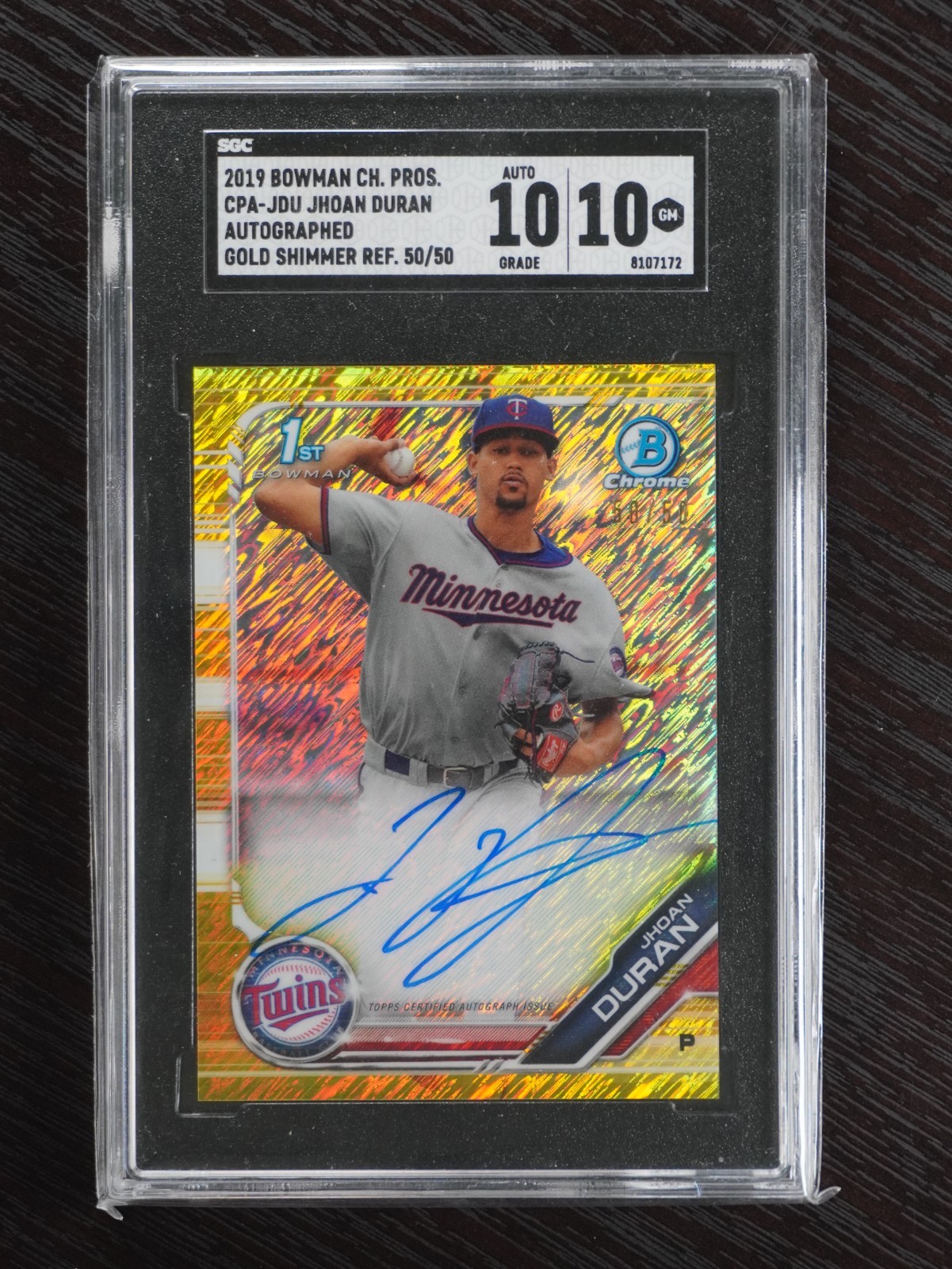 2019 Bowman Chrome Jhoan Duran Gold Shimmer Auto /50 1st #CPA-JDU SGC 10/10