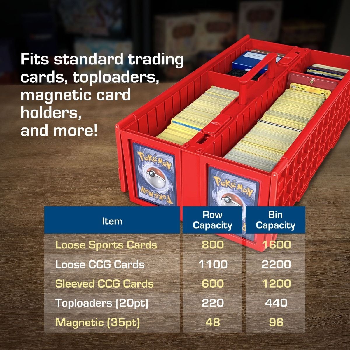 BCW 1600 Count Red Plastic 2 Row Collectible Trading Card Bin with Hinged Lid