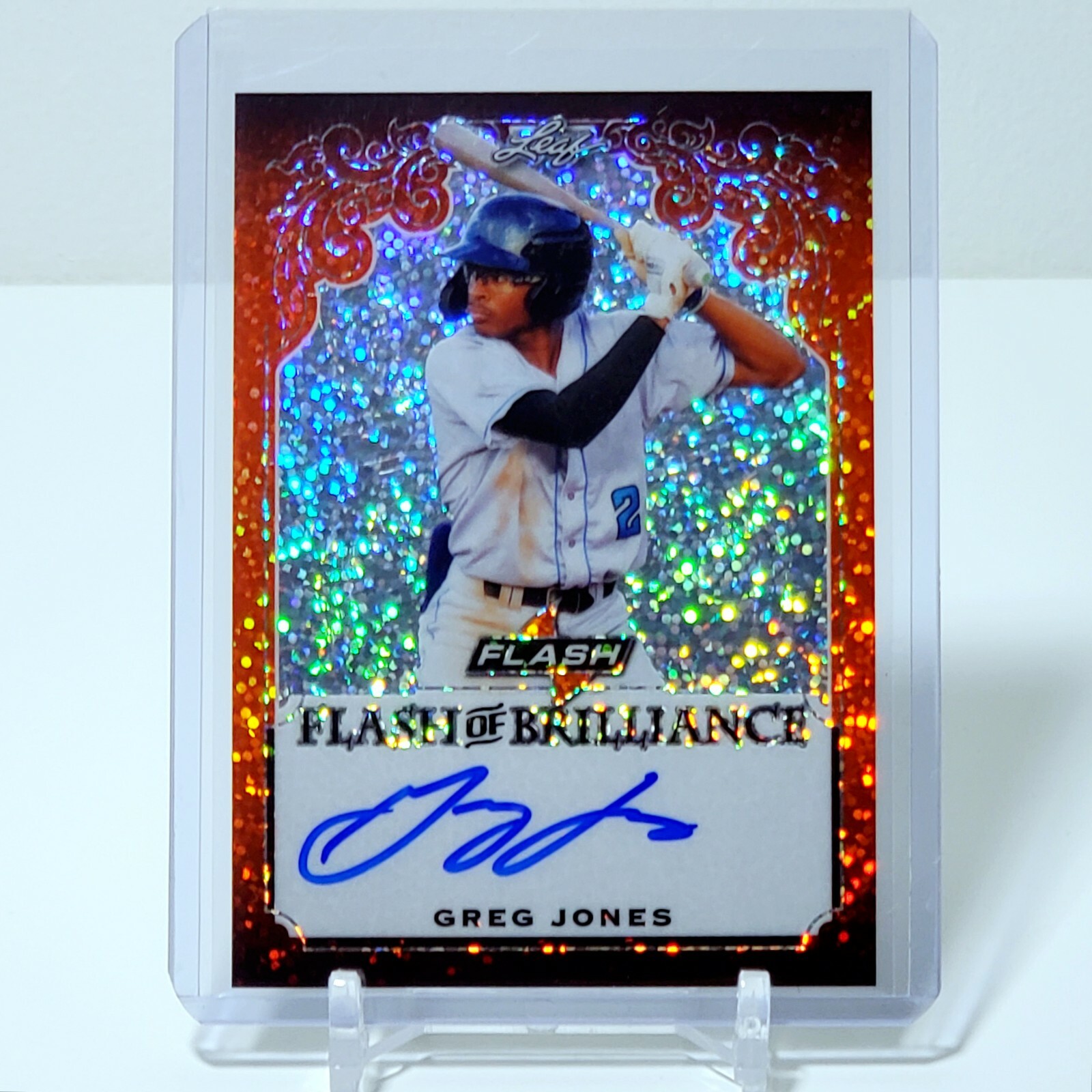 Greg Jones 2019 Leaf Flash Flash Of Brilliance On-Card Auto Orange 02/10 TB Rays