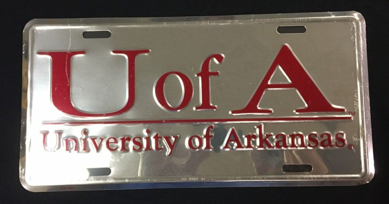 University of Arkansas Chrome Metal License Plate ARKANASAS RAZORBACKS