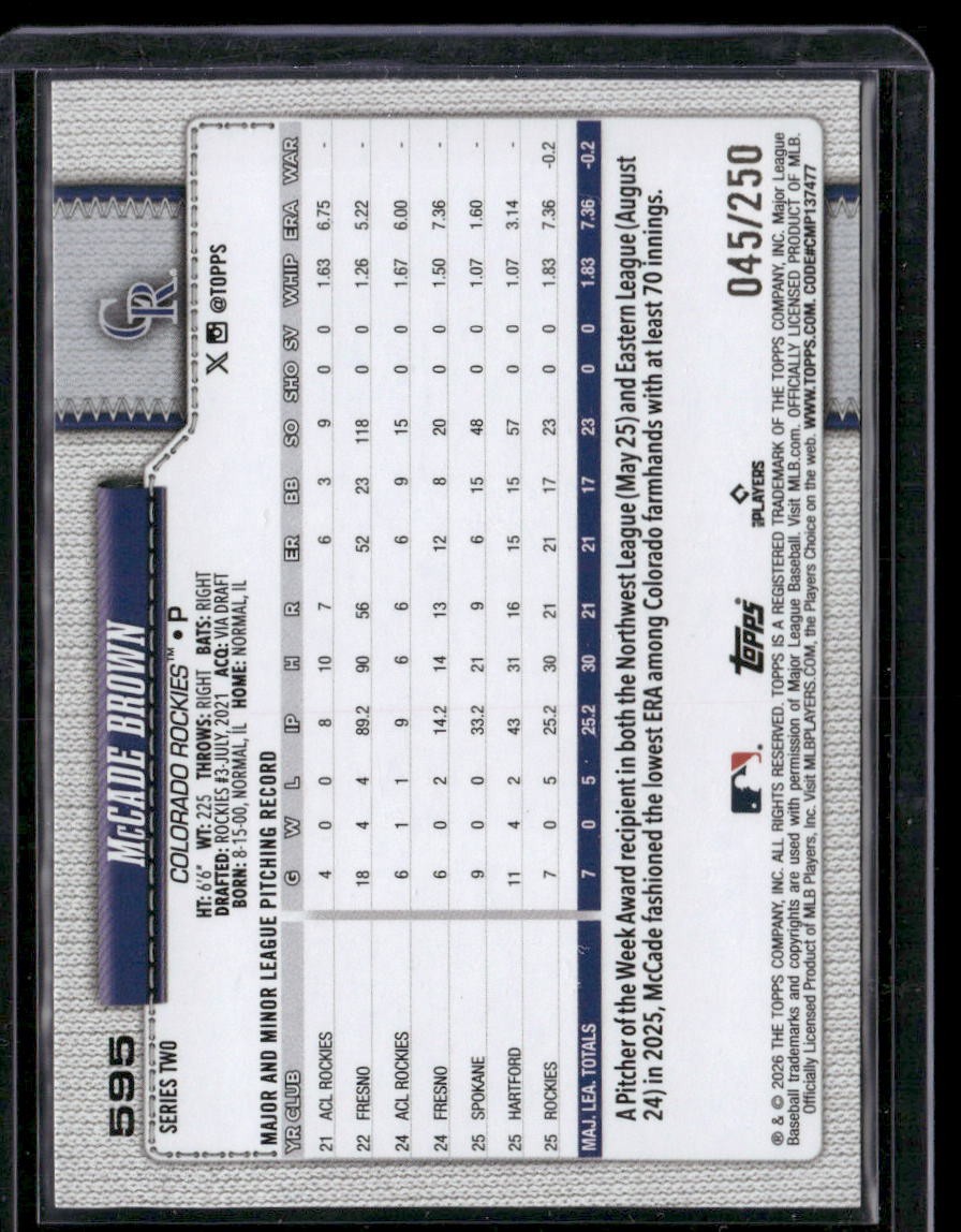 2026 Topps #595 McCade Brown Purple Rainbow Foil #/250