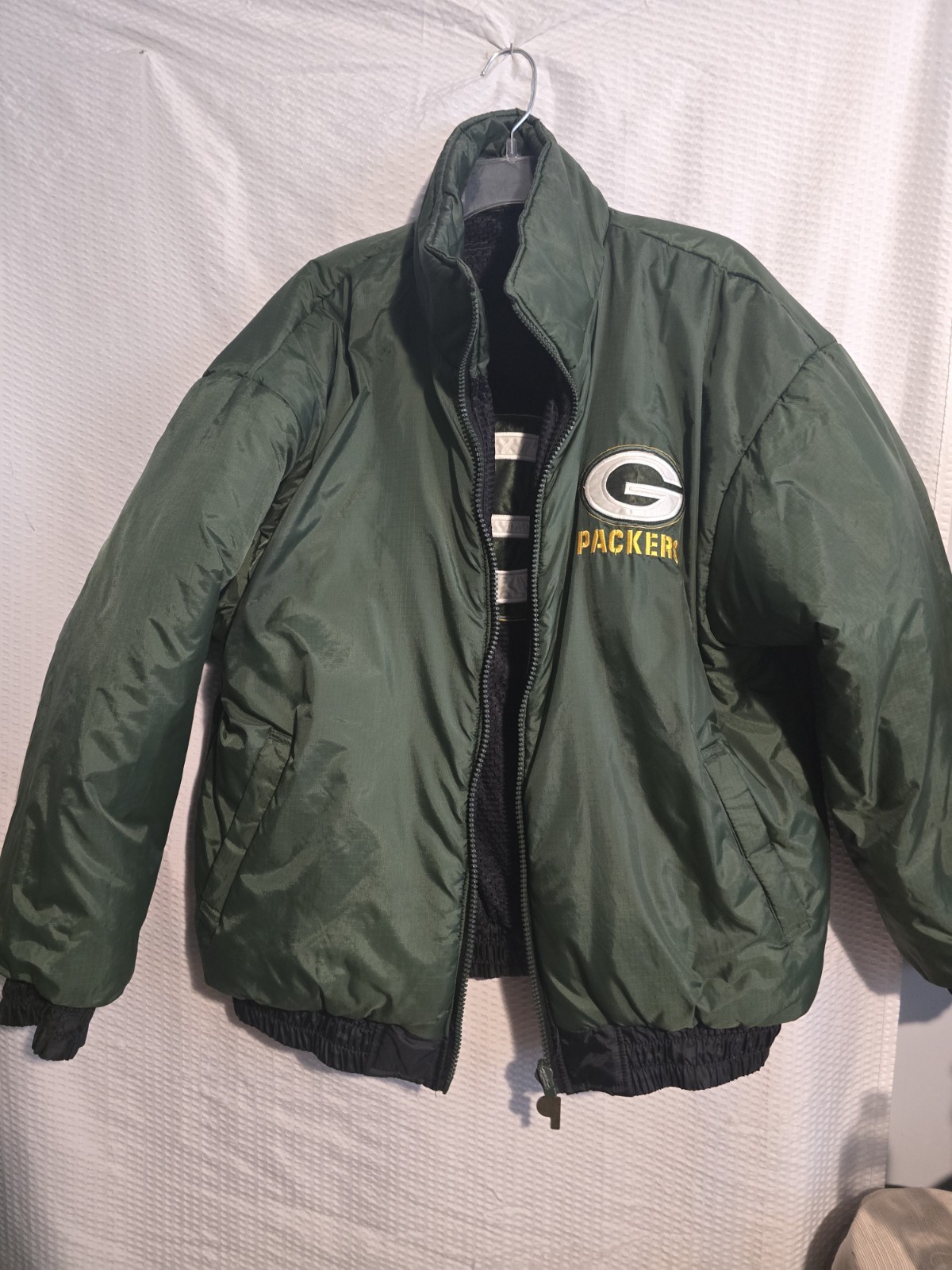 Vtg 90s NFL GREEN BAY PACKERS reversible pro player puffer jacket Mens M EXLNT