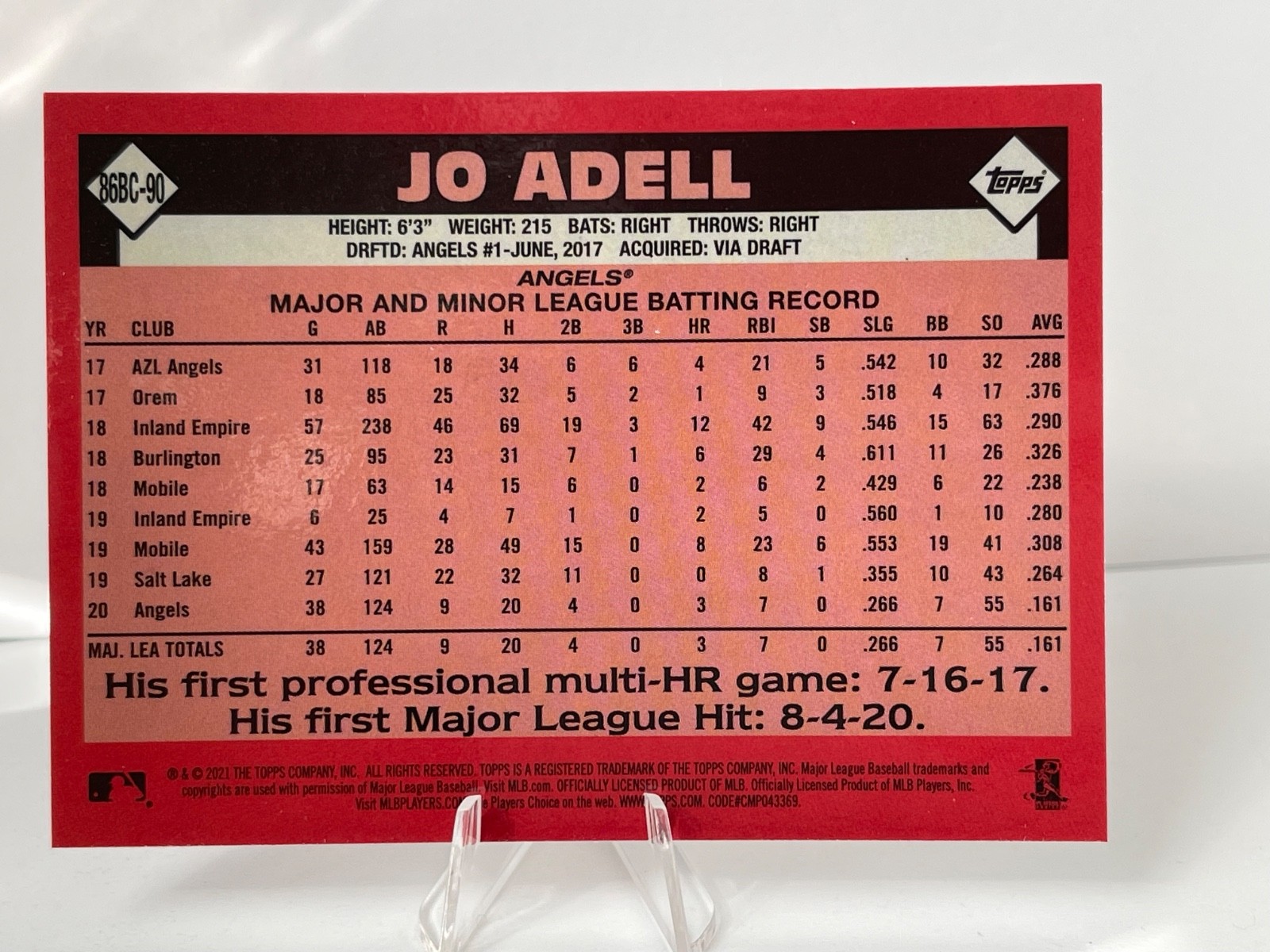 2021 Topps Chrome Silver Pack 1986 Mojo Refractor Jo Adell RC #86BC-90 Angels