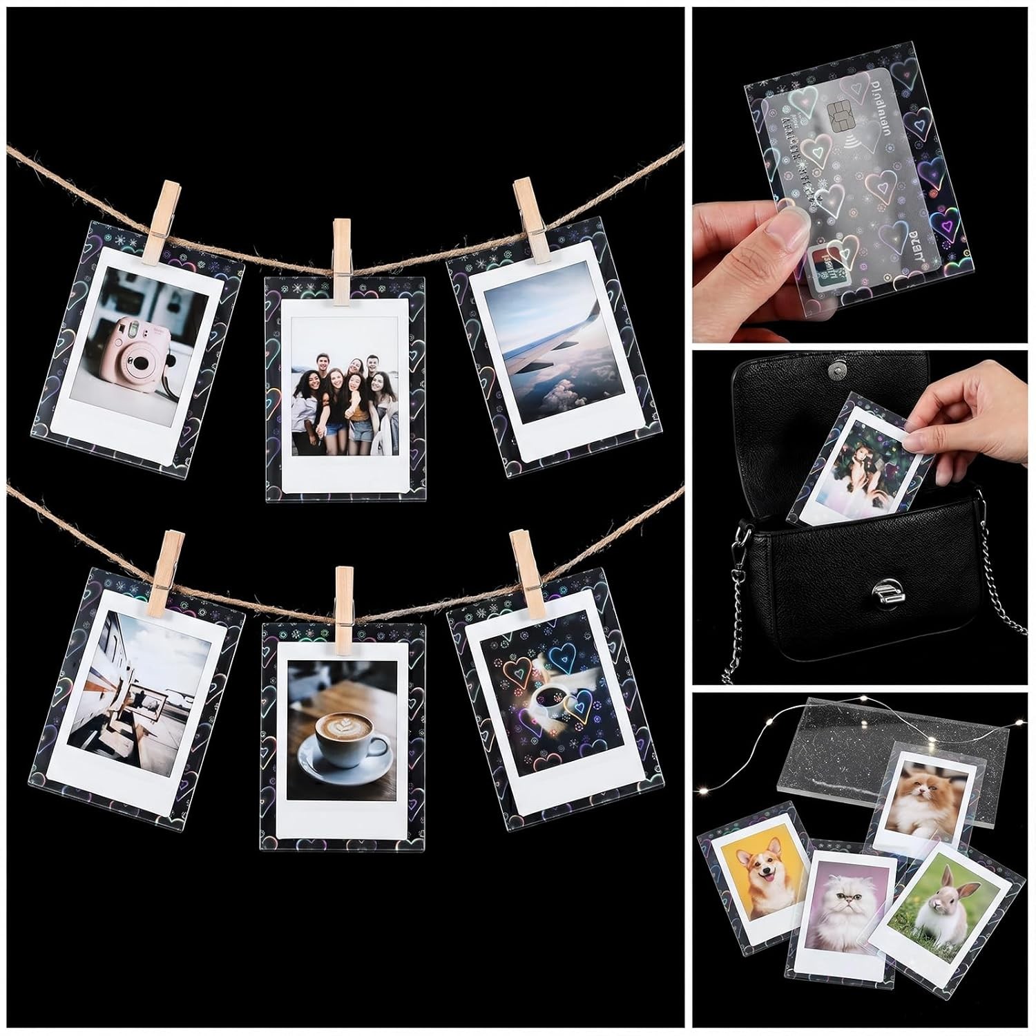 200pcs Photocard Sleeves Heart Laser Holographic Foil Cute Photo Card Pack