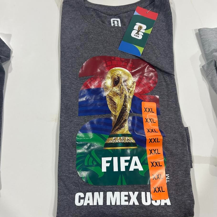 FIFA World Cup Men’s Gray Graphic Print Logo Crew Neck Short Sleeve T-Shirt