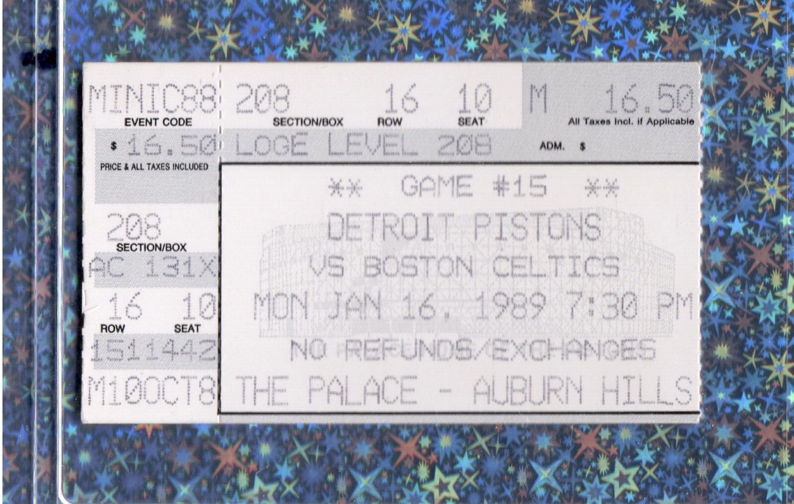 Isiah Thomas 16pt 10ast 1-16-1989 Ticket Stub Celtics Pistons Kevin McHale 18rb