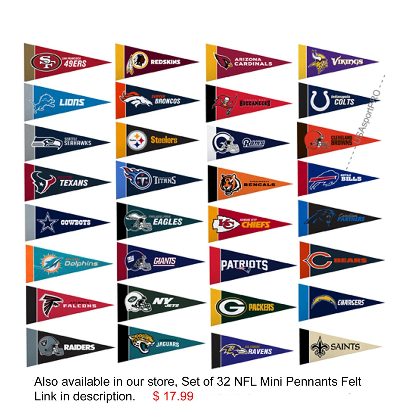 New NFL Green Bay Packers Mini Pennant 9″x4″ Felt, Made in USA