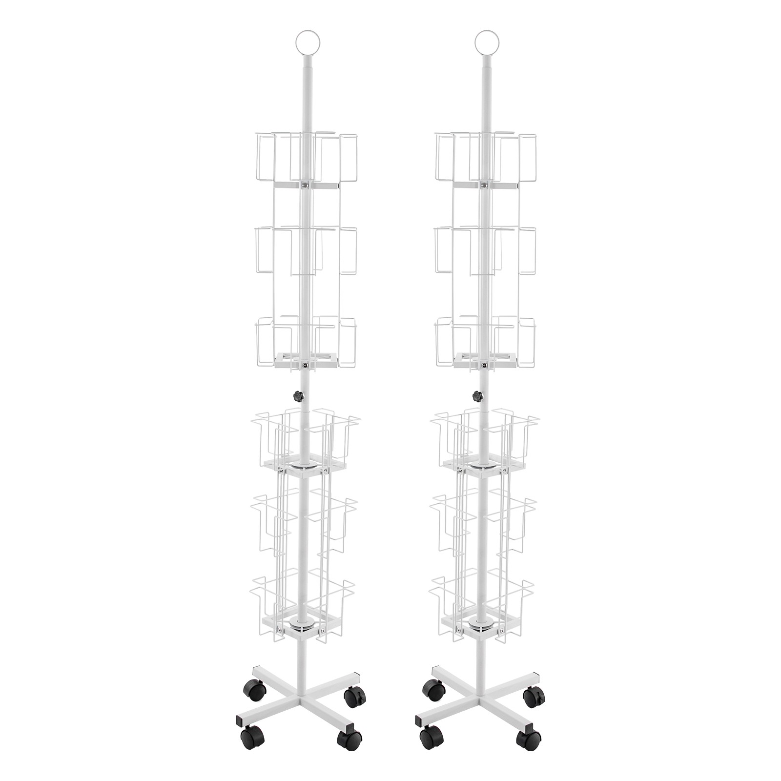 6-tier 32-pocket Rotating Greeting Card Iron Rack Postcard Stand With 4 Wheels
