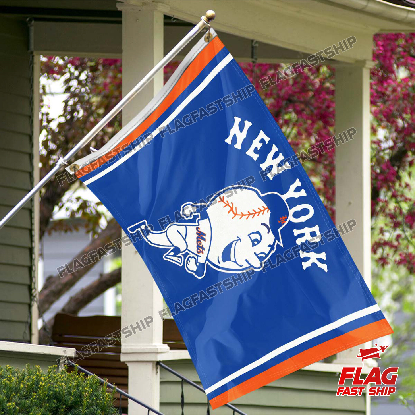 New York Mets Flag 3×5 FT Banner MR. MET Logo GrommetsUS Seller FREE Shipping