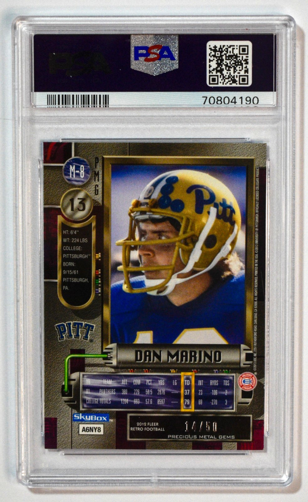 2012 Fleer Retro Precious Metal Gems Dan Marino PMG Blue /50 PSA 6 EX-MT
