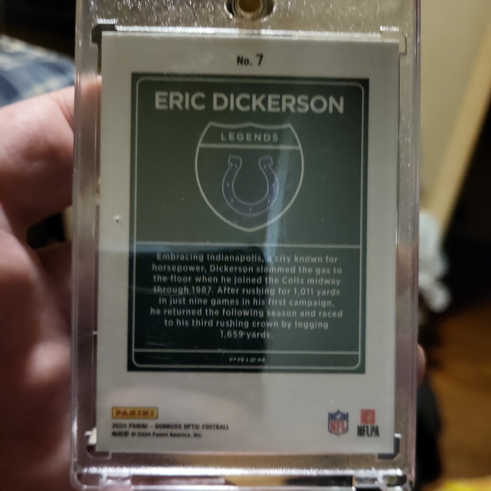 ERIC DICKERSON 2024 PANINI DONRUSS OPTIC #7 DOWNTOWN LEGENDS PRIZM SSP COLTS