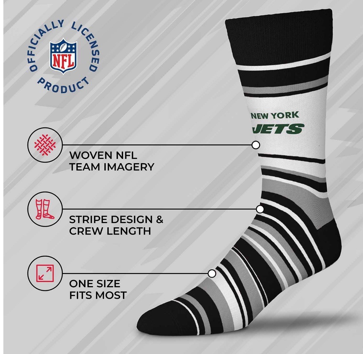 2-pairs For Bare Feet Men’s NFL 4-Stripe Performance Crew Socks Large NY Jets