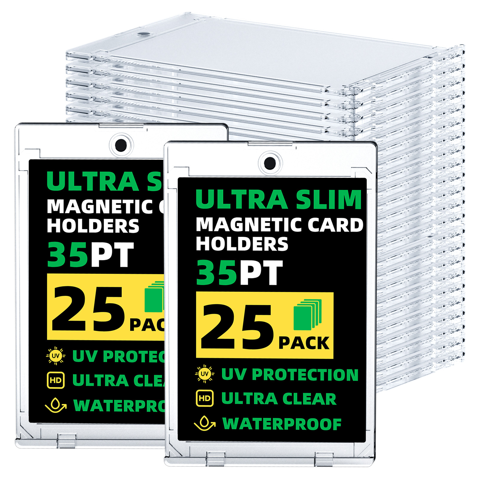 25 Pack Magnetic Trading Sports Card Holders 35pt One-Touch Hard UV Protection
