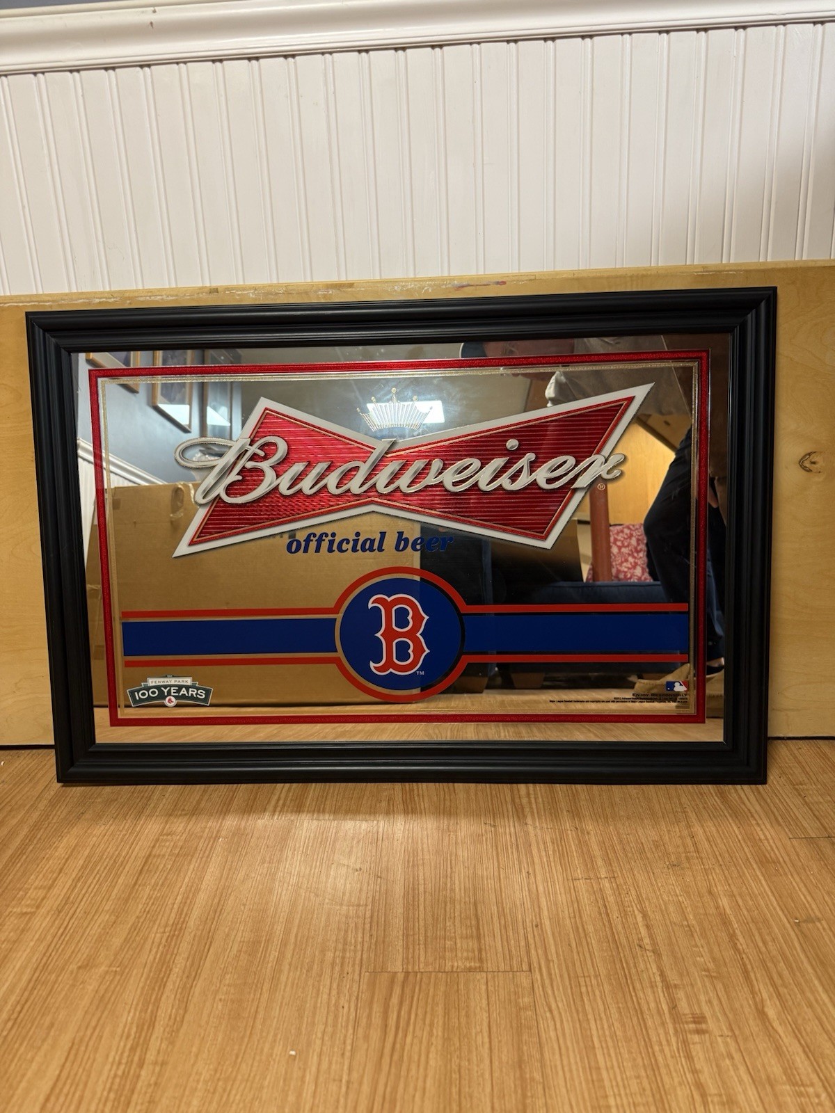 Official MLB Red Sox Budweiser Wooden Frame Mirror 2ft X 3ft